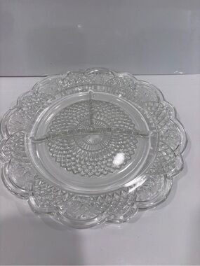 Pressed Glass Pickle/divided Plate 9.5”  vintage